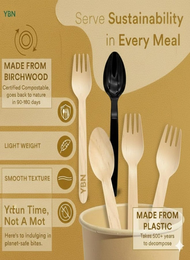 YBN Premium 140mm Wooden Disposable Spoons (100 Count) | 100% Compostable & Biodegradable Birchwood Utensils | Eco-Friendly Heavy Duty Cutlery for Parties, Weddings, and Catering (500, Fork) - Image 3