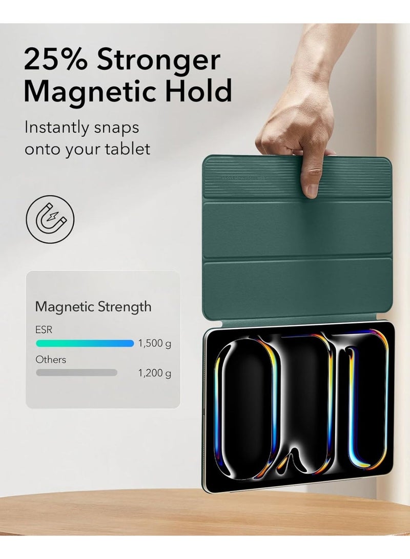Digipace iPad Pro 11 Inch Case 2024/2025 (M4/M5), Strong Magnetic 2.0 with Safety Snap Closure, Smart Auto Sleep/Wake, Slim PU Leather Folio Cover with Pencil Holder, Dark Green - Image 4