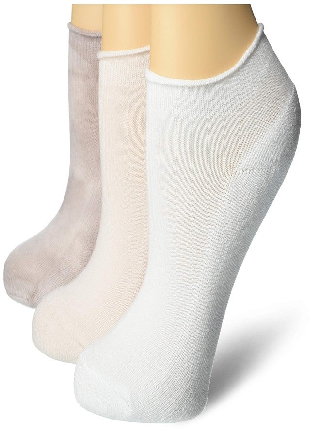 LEMON Women's 3 Pack 1/2 Terry Cloud Roll Top Low Cut Socks, Sand, OS, White Sand (L-7202) - Image 1