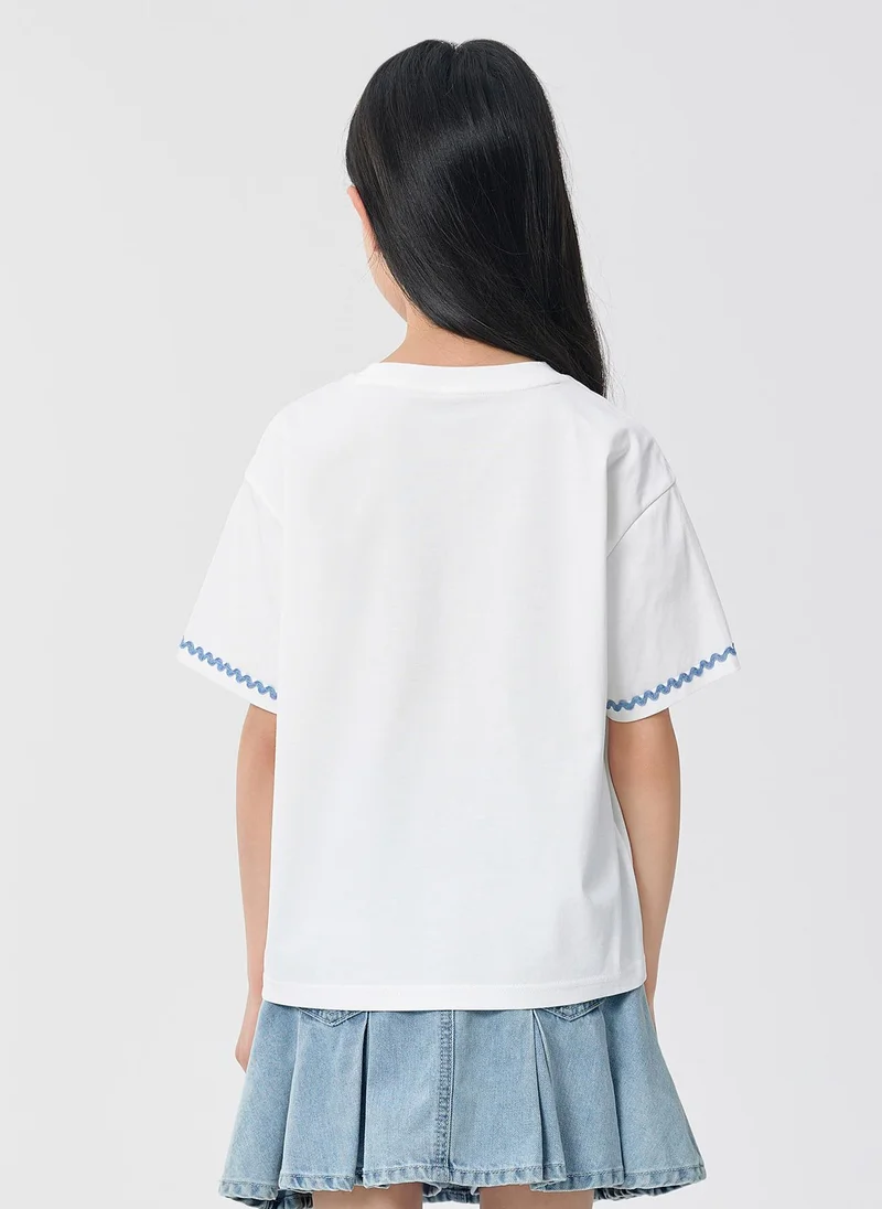 بالابالا Kids Girl Round v-neck short-sleeved T-shirt