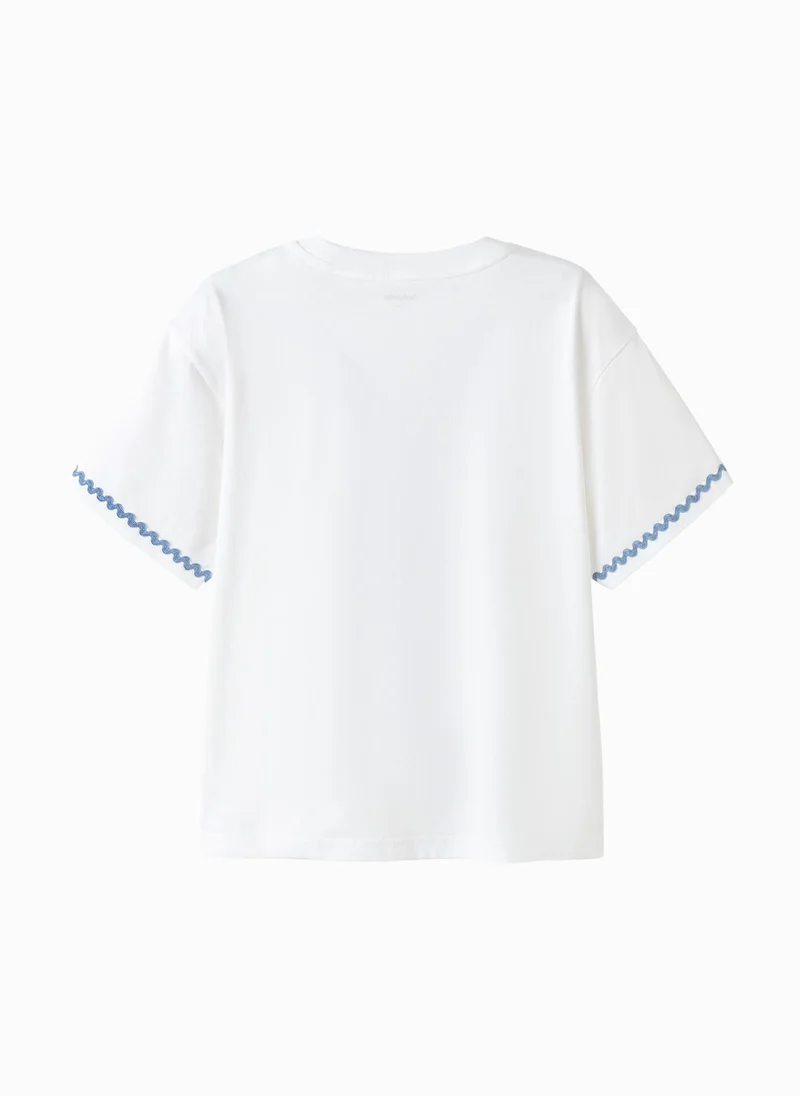بالابالا Kids Girl Round v-neck short-sleeved T-shirt