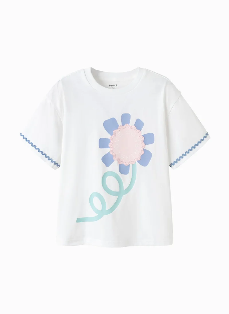 بالابالا Kids Girl Round v-neck short-sleeved T-shirt