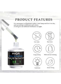 KYDA 15Ml Glow In The Dark Nail Gel Top Coat Luminous Nail Gel Top Coat For Nail Art Transparent Universal Nail Gel Seal Top Coat Uv Led Nail Gel Polish 0.52 Fl Oz  - Image 3
