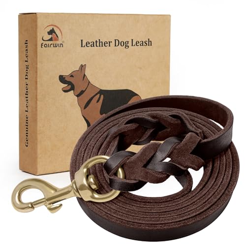 FAIRWIN Braided Leather Dog Training Leash 6 Foot - Dog Leather Leashes Heavy Duty for Large Medium Dogs (Brown, L:3/4" x 6ft) - Image 1