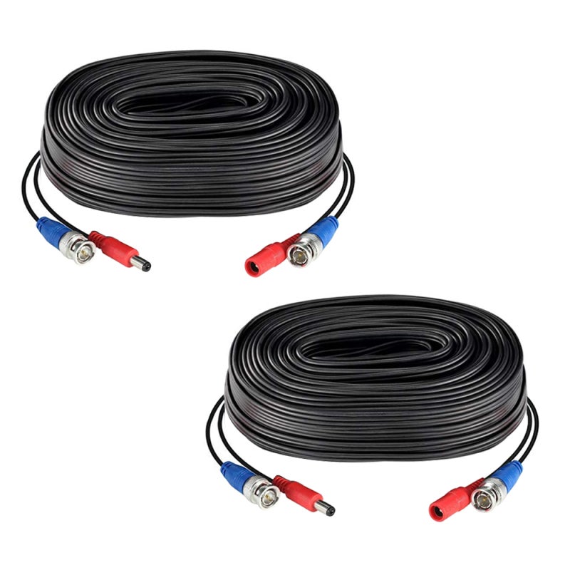 2Pack Black 60ft /18.3m 2-in-1 Video Power CCTV Cable BNC Extend Cord for Home Security Surveillance Cameras DVR System - Image 1