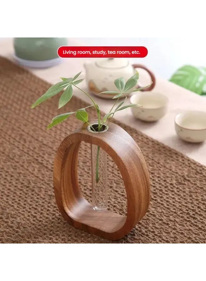 Walnut Wood Vase With Glass Tube Modern Minimalist Home Hotel Decor Gift - Image 4