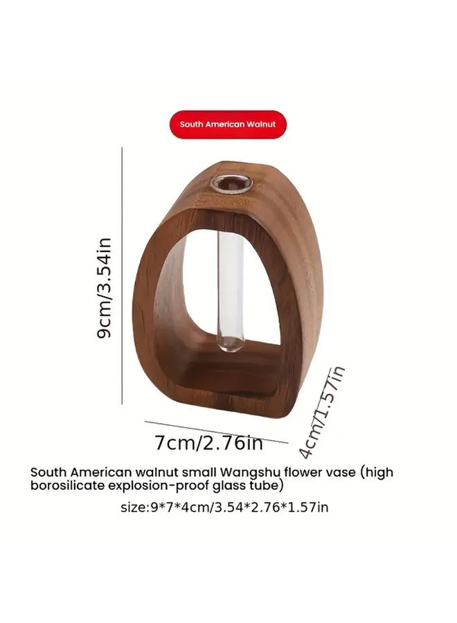 Walnut Wood Vase With Glass Tube Modern Minimalist Home Hotel Decor Gift - Image 3