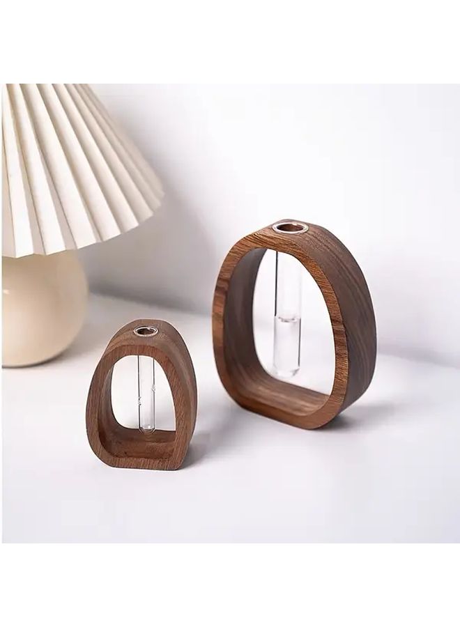 Walnut Wood Vase With Glass Tube Modern Minimalist Home Hotel Decor Gift - Image 5
