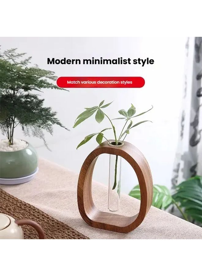 Walnut Wood Vase With Glass Tube Modern Minimalist Home Hotel Decor Gift - Image 2