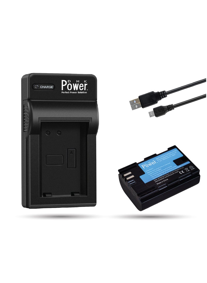 DMK Power LP-E6 LP-E6N Battery 1800mAh & Single Slot USB Battery Charger Compatible with Canon EOS R 60D 70D 80D 5D II 5D III 5D IV 5Ds 6D 6D Mark II 7D 7D Mark II C700 XC10 XC15 Cameras - Image 1