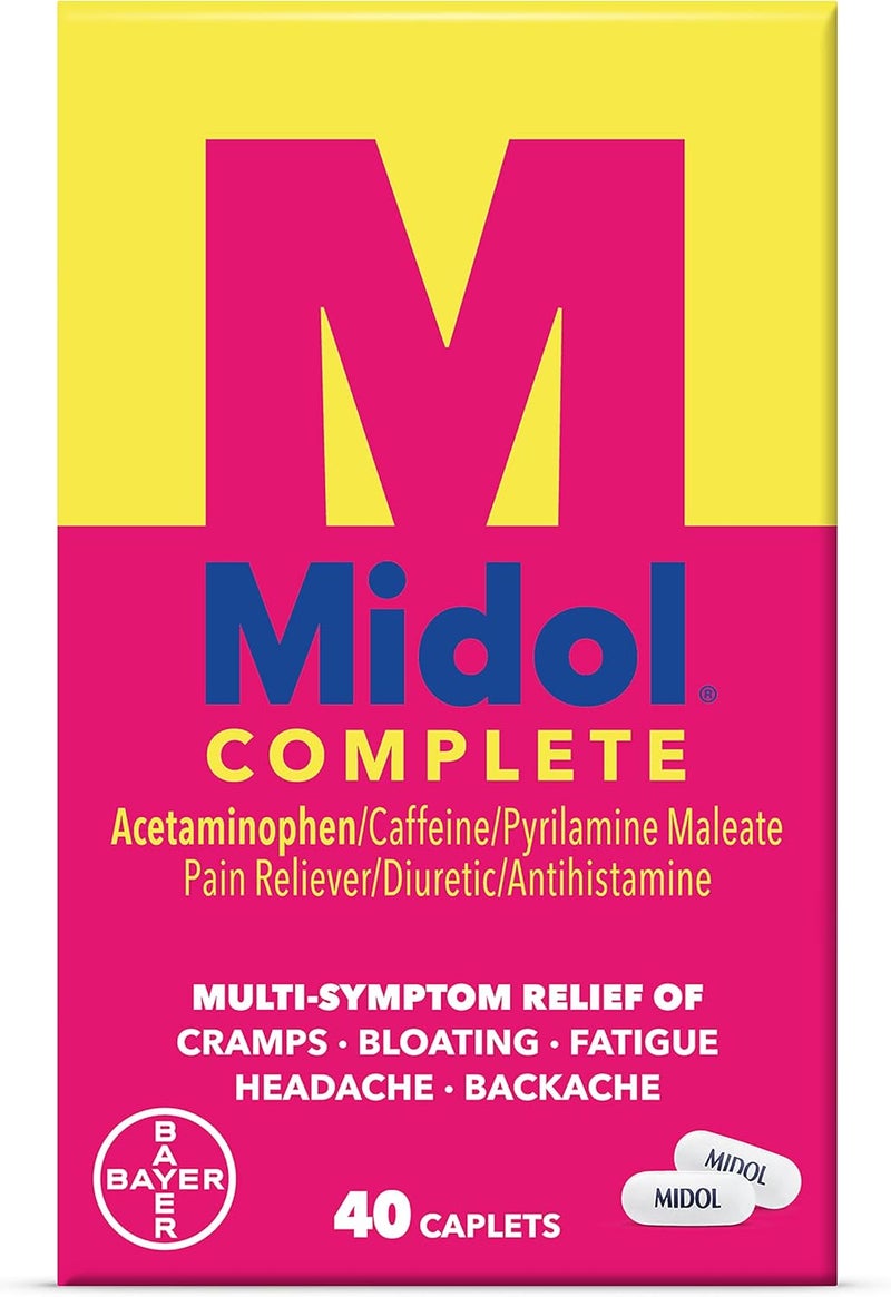 Midol Complete Menstrual Pain Relief Caplets, 40 Count - Provides Cramp, Headache, and Bloating Relief