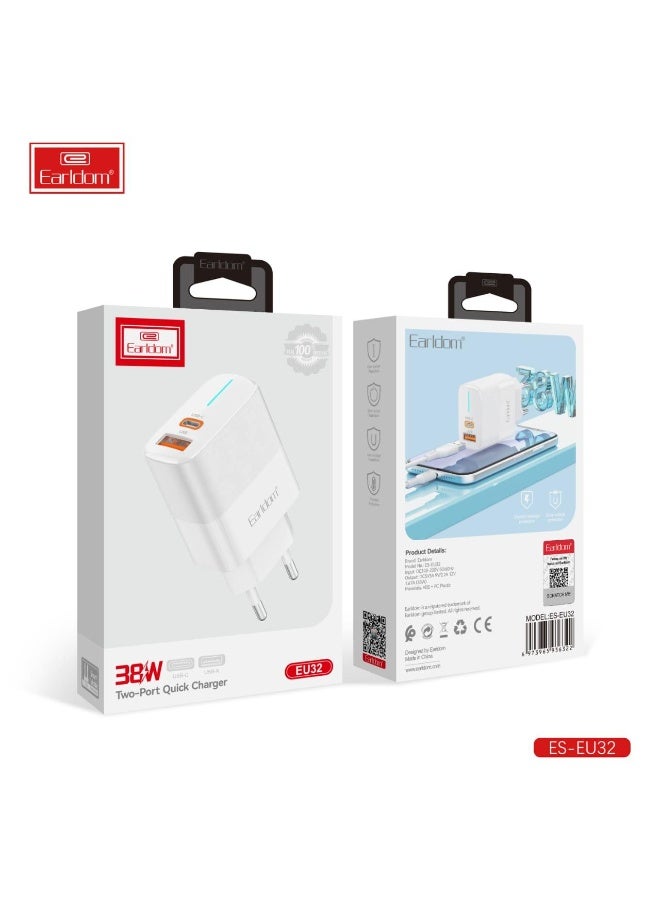 Earldom Wall Charger EU32 - 38W Dual-Port USB-A & USB-C - Image 4