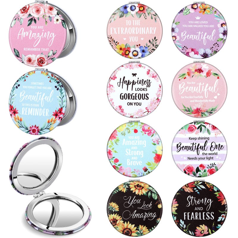 Panelee Panelee 10 Pcs Inspirational Compact Mirror Bulk Floral Pocket Mirror Purse Mirror Portable Travel Makeup Mirror Folding Handheld Double Sided Mirror 1X2X Inspirational Gift for Women Girls 