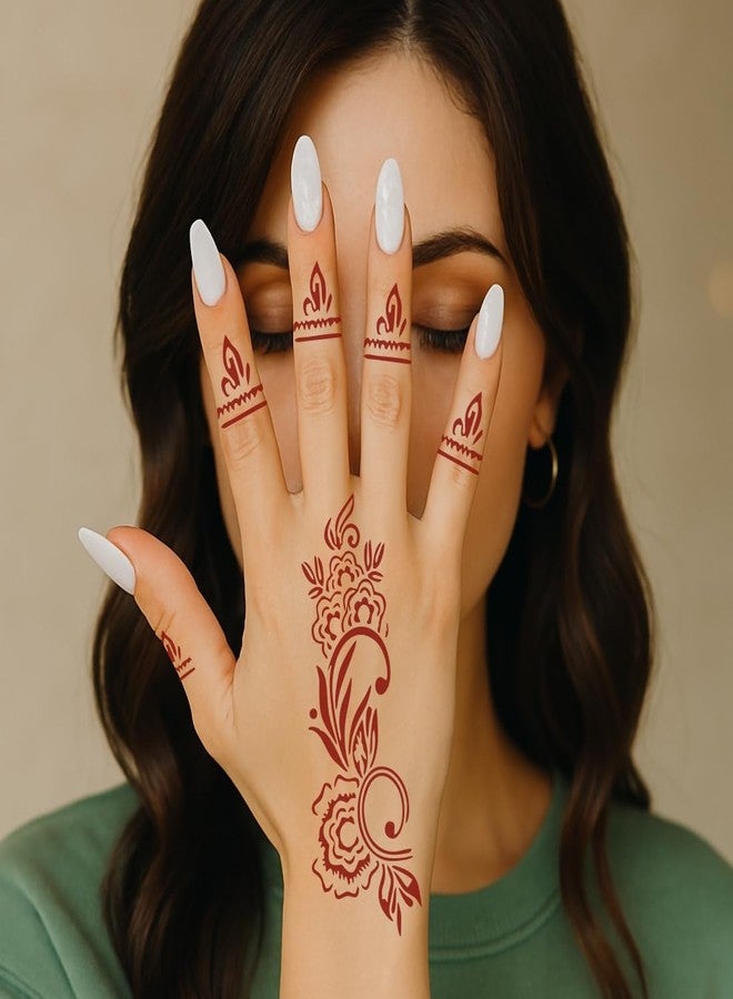Komstec Mehndi with Decorative Floral Circles Mehndi Stencil Set for Hands Easy-to-Use Henna Mehndi Stencil Sticker for Girl and Women - Image 3
