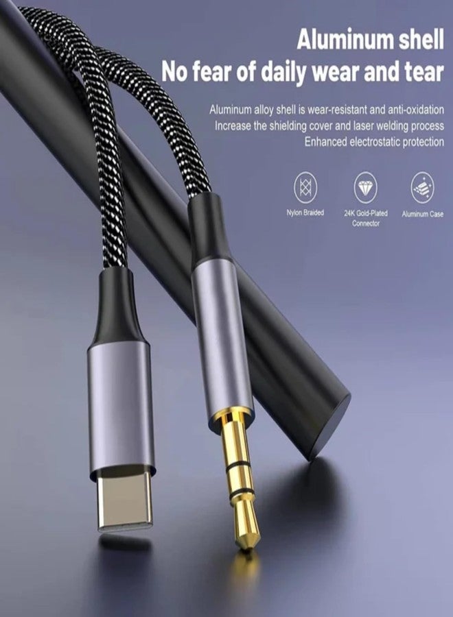 ALINNA USB C to 3.5mm Audio Aux Jack Cable [6.6ft/2m] Type C to 3.5mm Headphone Car Stereo Cord for iPhone 15 Pro Max 15 Pro 15 Plus 15 iPad Pro Samsung S24 S23 S22 S21 and More - Grey - Image 5