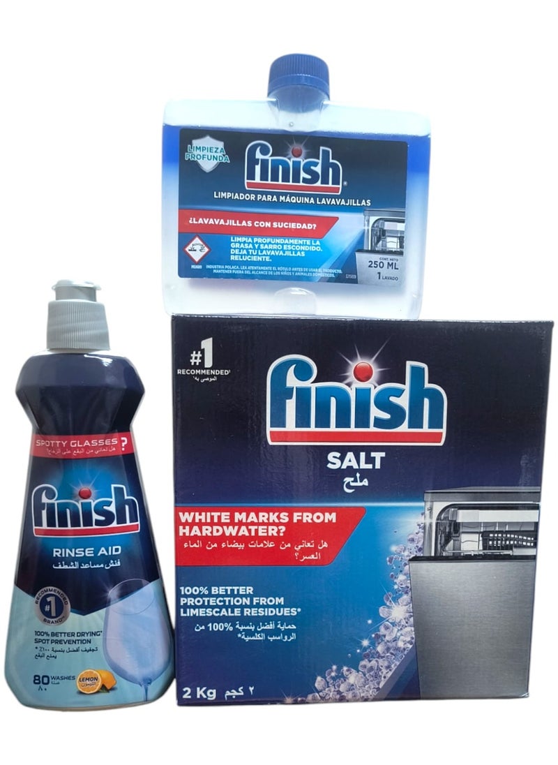 Finish - Finish Dishwashing Bundle (Finish Dishwasher Detergent Salt, 2Kg And Finish Dishwasher Machine Cleaner, 250Ml And Finish Dishwasher Rinse Aid Liquid - 400 Ml) - Image 1