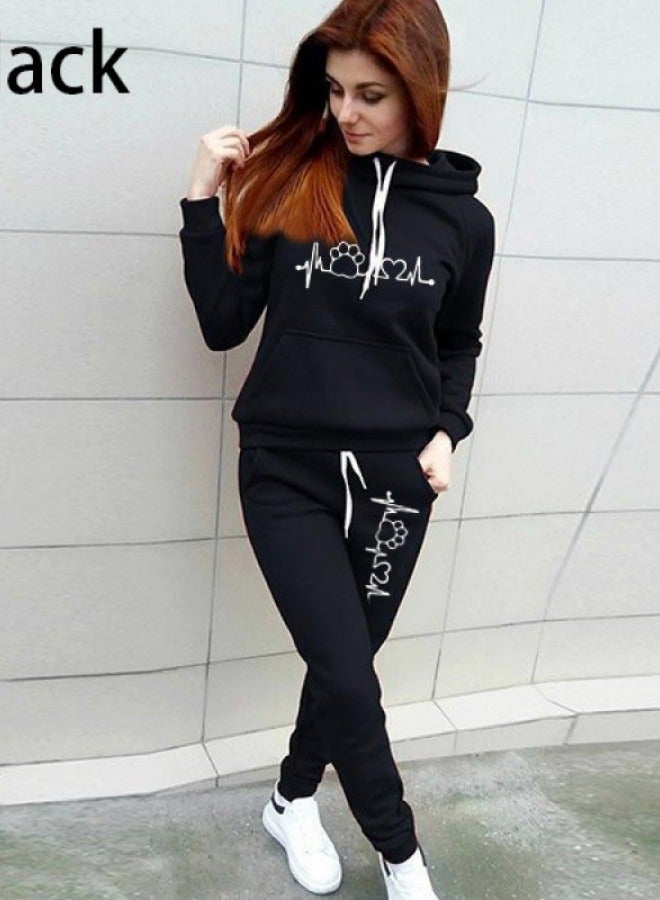 NIBEMINENT 2-Piece Sports Tracksuit Long Sleeve Hoodies Sweatpants Set Black  - Image 1