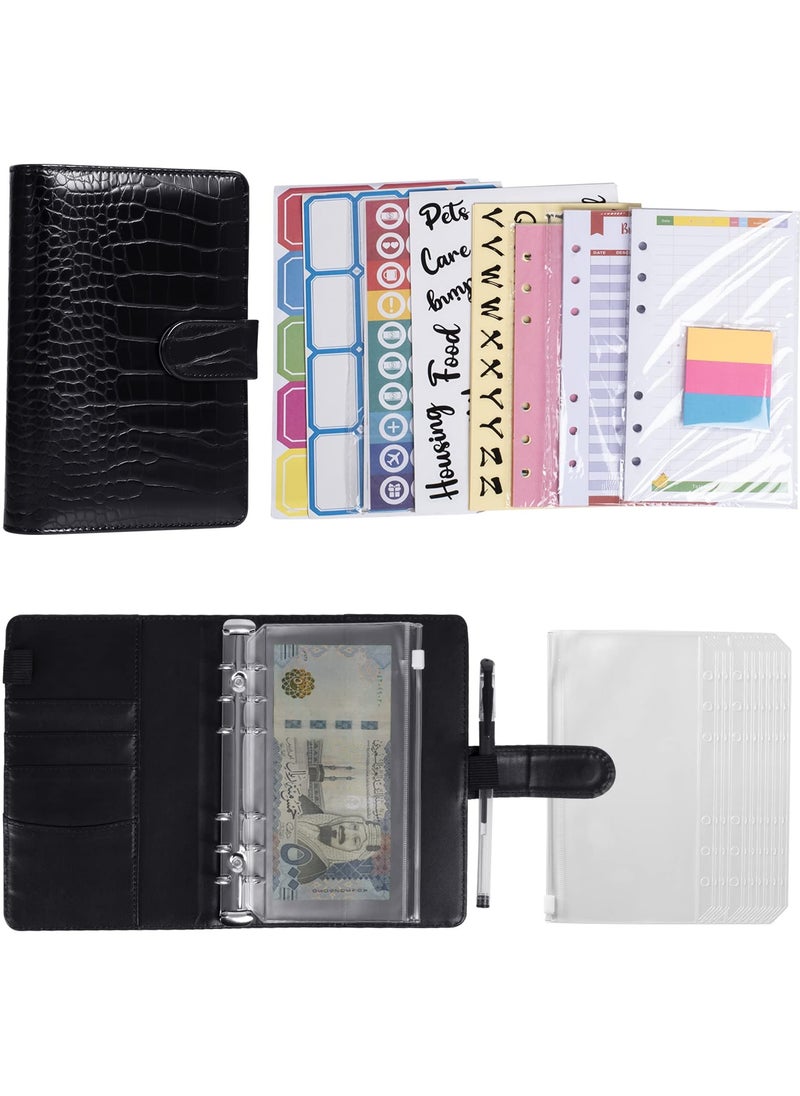 INFOSUN - 88 Pcs A6 Budget Binder, Cash Envelope with Zipper, Binder Pockets, Money Saving Binder, Cash Budget Binder Business, PU Leather Budget Planning Notebook Binder Cover, with Magnetic Snap(Black) - Image 1