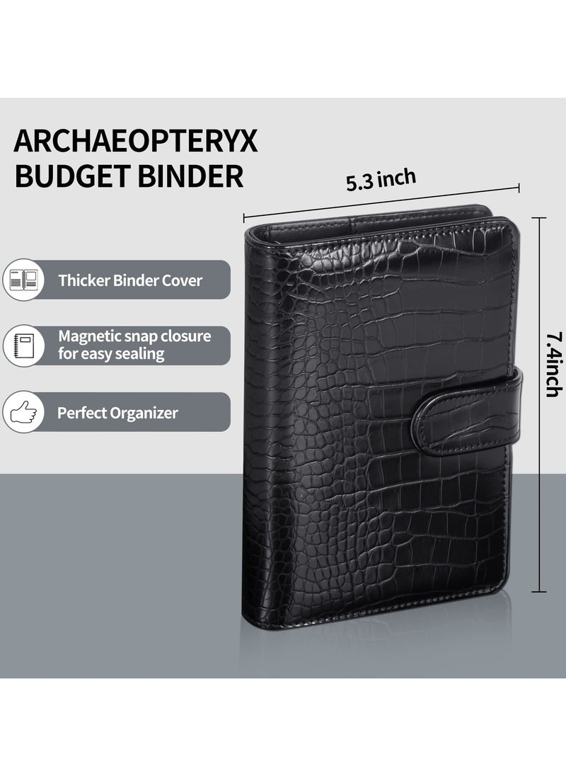 INFOSUN - 88 Pcs A6 Budget Binder, Cash Envelope with Zipper, Binder Pockets, Money Saving Binder, Cash Budget Binder Business, PU Leather Budget Planning Notebook Binder Cover, with Magnetic Snap(Black) - Image 1