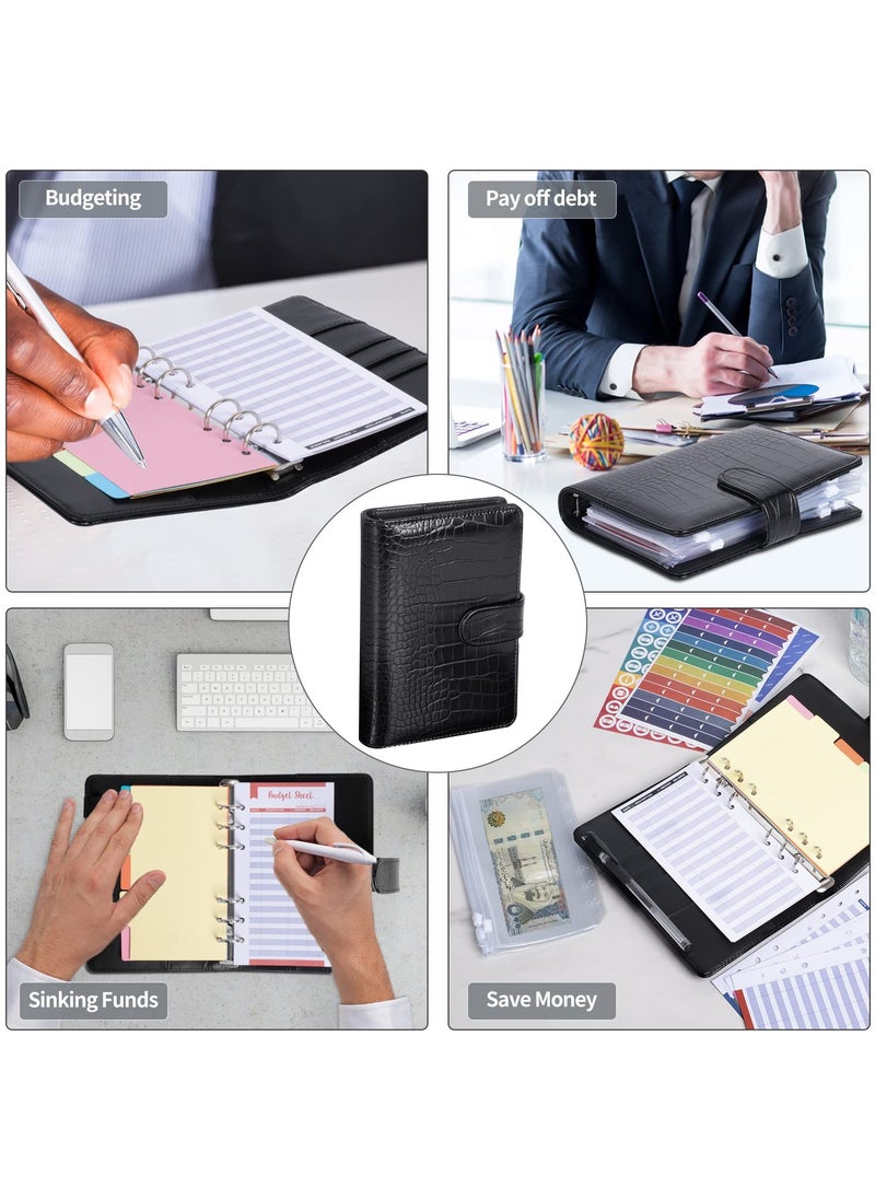 INFOSUN - 88 Pcs A6 Budget Binder, Cash Envelope with Zipper, Binder Pockets, Money Saving Binder, Cash Budget Binder Business, PU Leather Budget Planning Notebook Binder Cover, with Magnetic Snap(Black) - Image 1