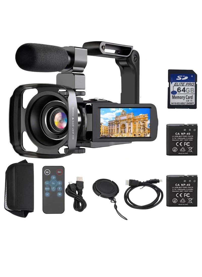 Generic 2.7K 48MP واي فاي كاميرا فيديو رقمية عالية الوضوح كاميرا رقمية مسجل فيديو ميكروفون مثبت يدوي مع بطاريتين 64 جيجابايت بطاقات SD  - Image 1