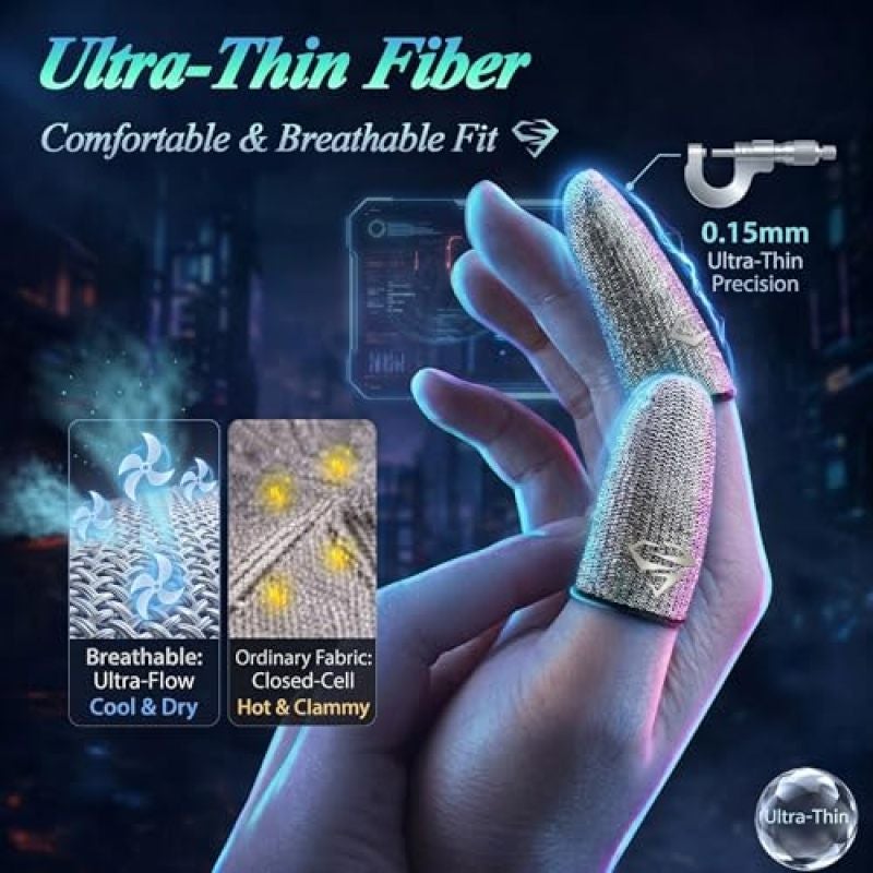 Gaming Finger Sleeves: 0.15mm Thick Silver Fiber, Precision Touchscreen Sensitivity - Anti-Slip Folded Edge, Conductive Sleeves for Mobile Esports Gaming, Home And On-the-Go Use - Image 4