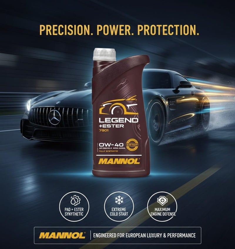 MANNOL Legend + Ester 0W-40 7901 Premium Bi-Synthetic Motor Oil, 1L - Image 3