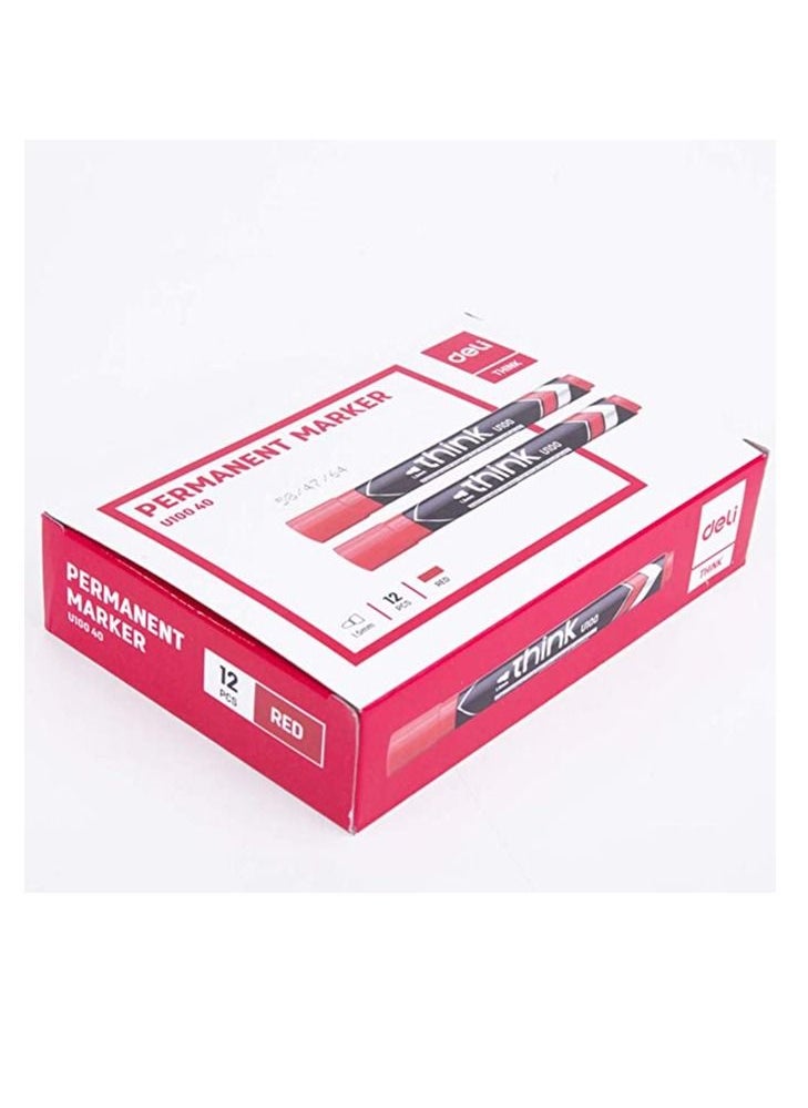 Deli 12-Piece Permanent Marker Bullet Tip Red Ink  - Image 1