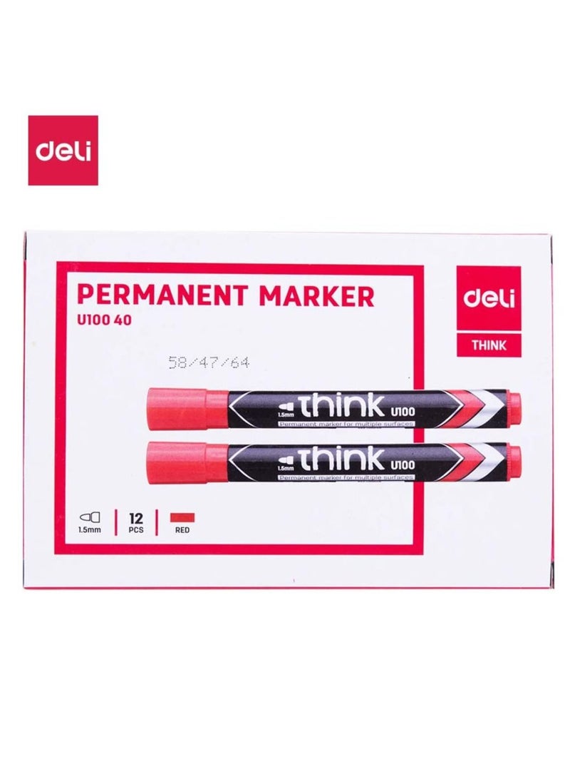 Deli 12-Piece Permanent Marker Bullet Tip Red Ink  - Image 3