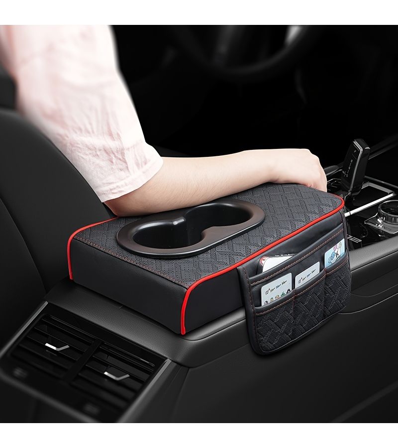 Car Center Console Pad With 2 Side Pockets And 2 Cup Holders Black - Image 4