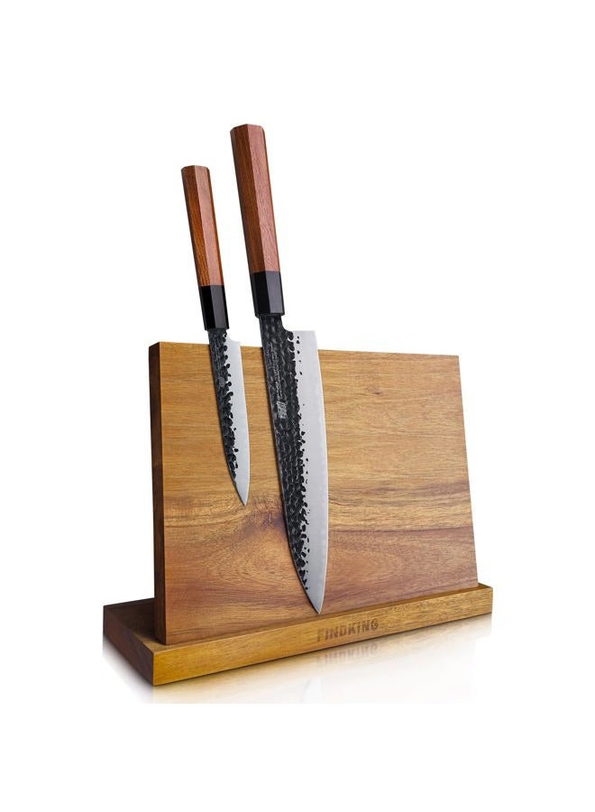 FINDKING Magnetic Knife Block, Teak Wood Kitchen Utensils Holder, Magnet Knife Stand for Kitchen Counter, Heavy, Strong Magnetism (10.8 x 8 Inches, Without Knives) - Image 1