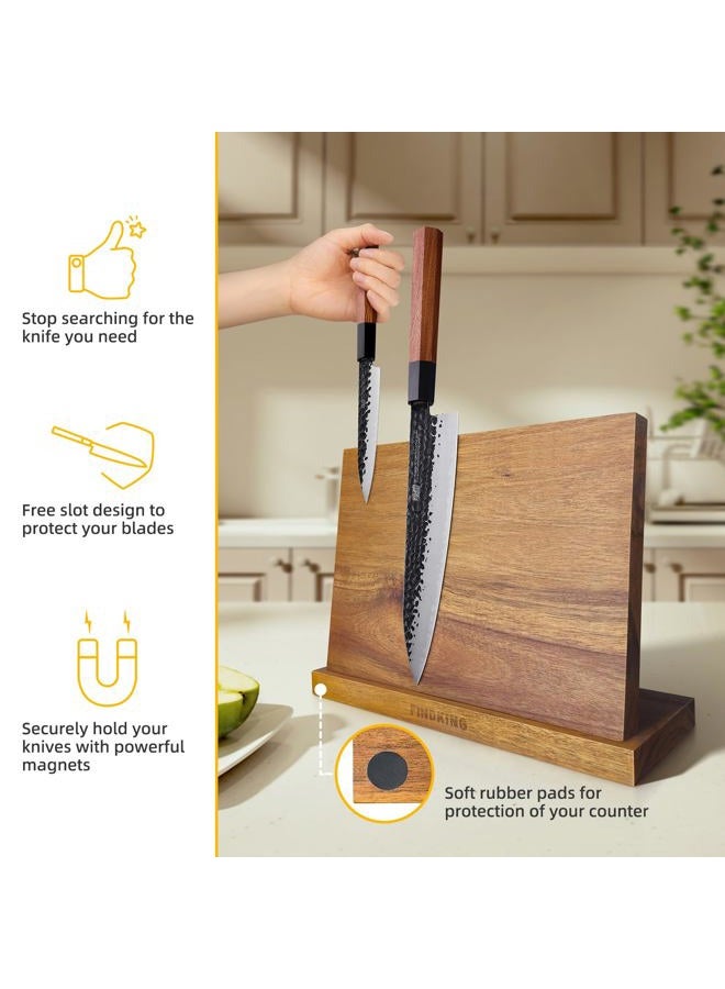 FINDKING Magnetic Knife Block, Teak Wood Kitchen Utensils Holder, Magnet Knife Stand for Kitchen Counter, Heavy, Strong Magnetism (10.8 x 8 Inches, Without Knives) - Image 2