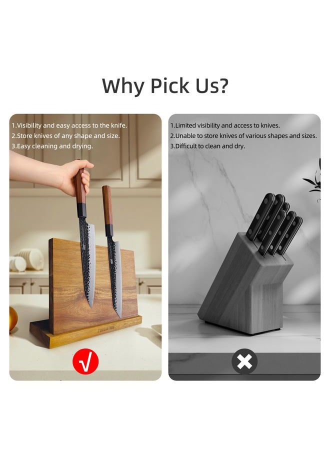 FINDKING Magnetic Knife Block, Teak Wood Kitchen Utensils Holder, Magnet Knife Stand for Kitchen Counter, Heavy, Strong Magnetism (10.8 x 8 Inches, Without Knives) - Image 4
