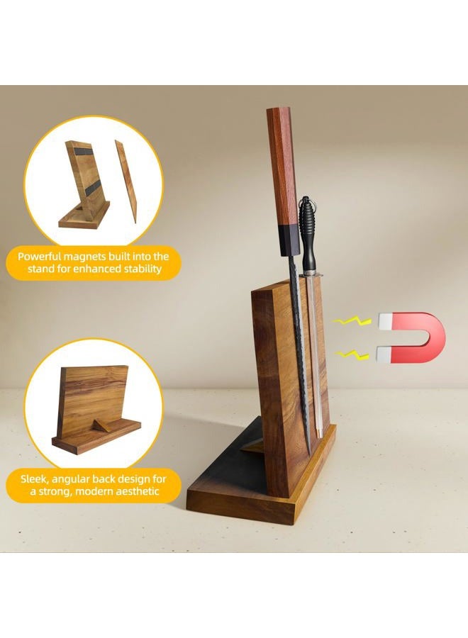 FINDKING Magnetic Knife Block, Teak Wood Kitchen Utensils Holder, Magnet Knife Stand for Kitchen Counter, Heavy, Strong Magnetism (10.8 x 8 Inches, Without Knives) - Image 3