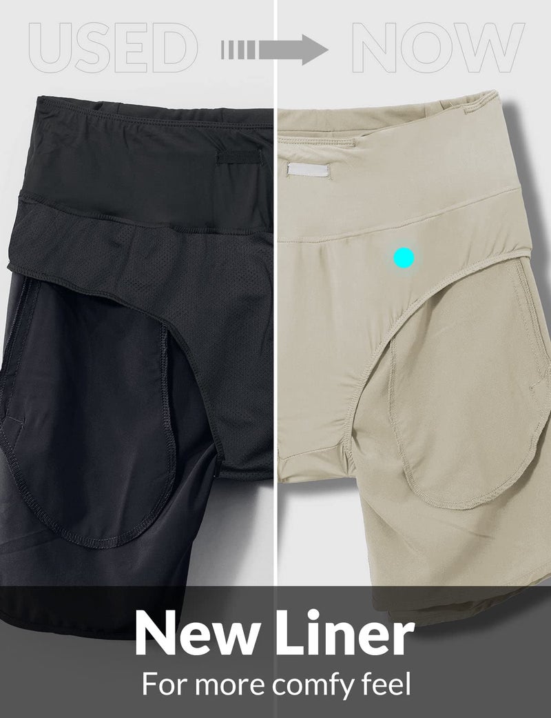 baleaf Womens' 7 Inches Long Running Athletic Shorts Back Zipper Pocketed Gym Shorts with Liner Khaki L - Image 4