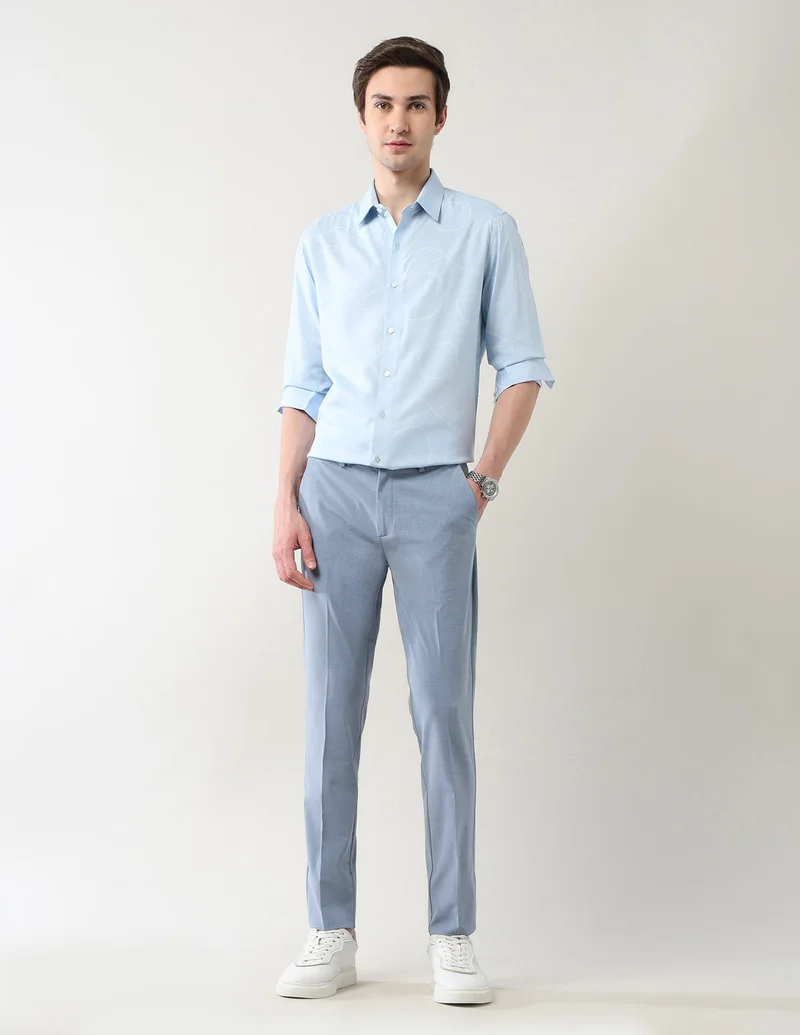 Arrow Blue Mid Rise Solid Slim Fit Trousers for Men | Best Price UAE