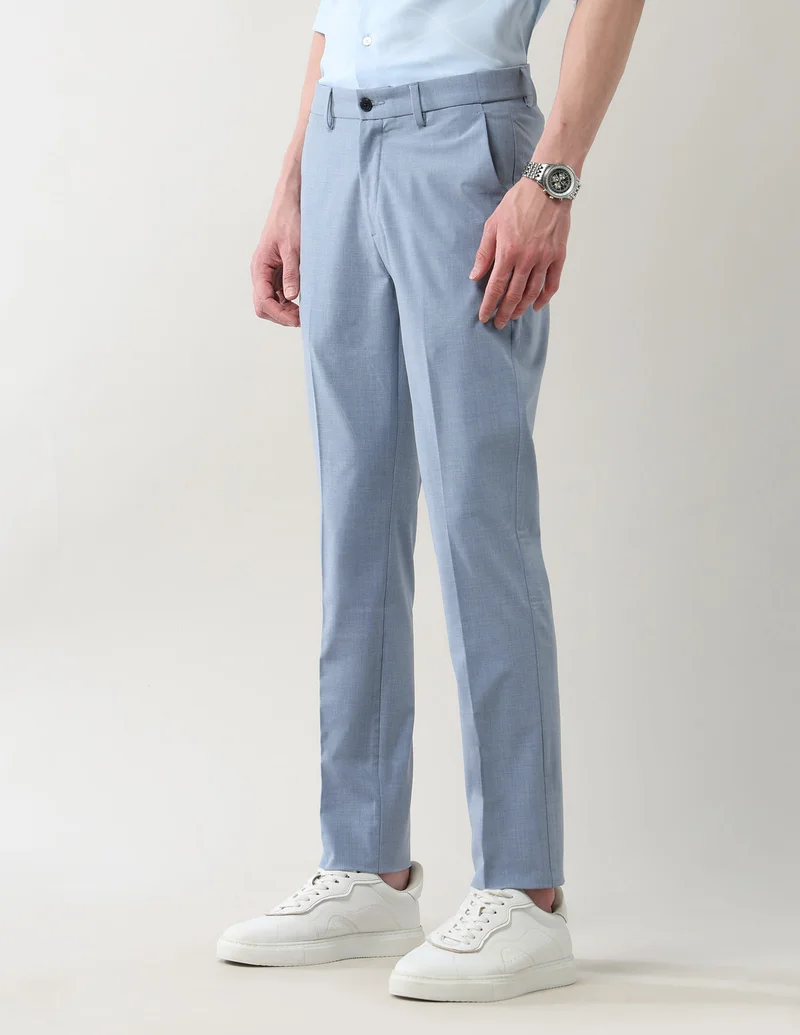 Arrow Blue Mid Rise Solid Slim Fit Trousers for Men | Best Price UAE