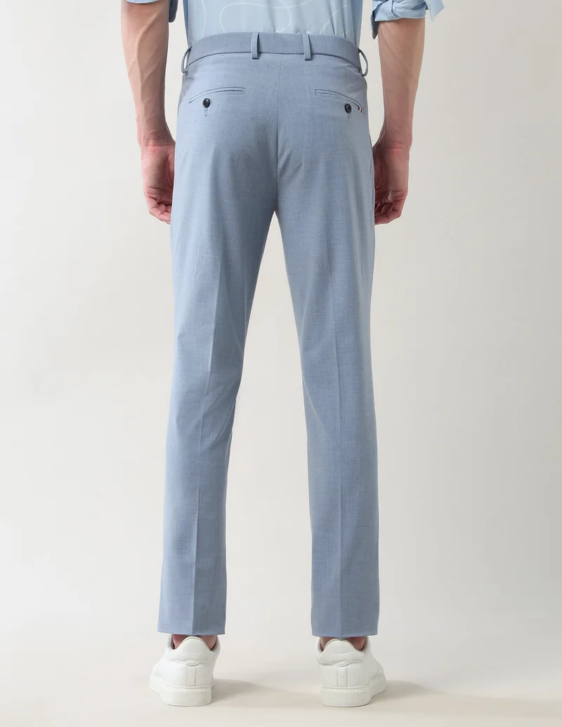Arrow Blue Mid Rise Solid Slim Fit Trousers for Men | Best Price UAE