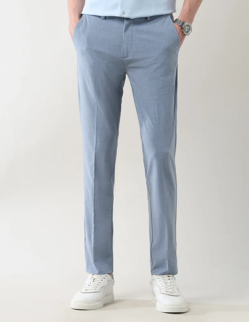 Arrow Mid Rise Solid Slim Fit Trousers