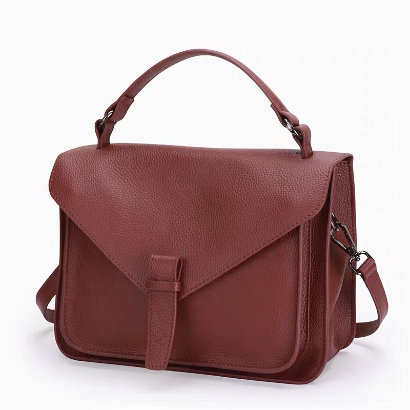 Retro Genuine Leather Women'S Bag Elegant First Layer Cowhide Shoulder Crossbody Handbag Preppy Style Messenger Bag - Image 1