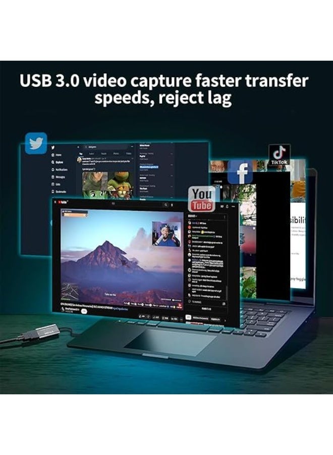 بطاقة التقاط فيديو AvvA، بطاقة ربط كاميرا 4K HDMI إلى USB USB-C، بطاقة التقاط 1080 بكسل 60 إطارًا في الثانية 30 هرتز، جهاز التقاط فيديو للألعاب والبث المباشر، متوافق مع نظام Mac OS Windows OBS - Image 4