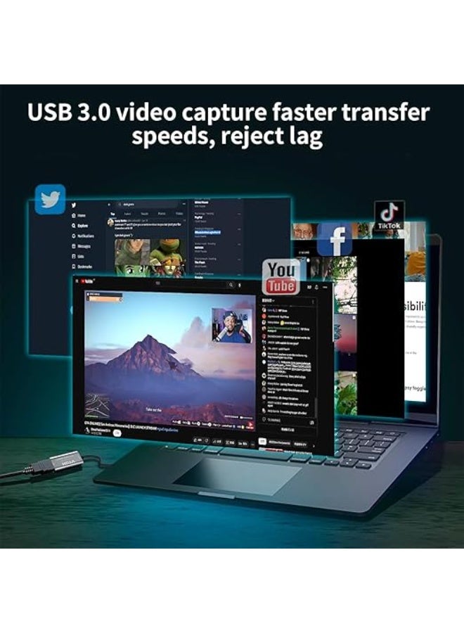 بطاقة التقاط فيديو AvvA، بطاقة ربط كاميرا 4K HDMI إلى USB USB-C، بطاقة التقاط 1080 بكسل 60 إطارًا في الثانية 30 هرتز، جهاز التقاط فيديو للألعاب والبث المباشر، متوافق مع نظام Mac OS Windows OBS - Image 3