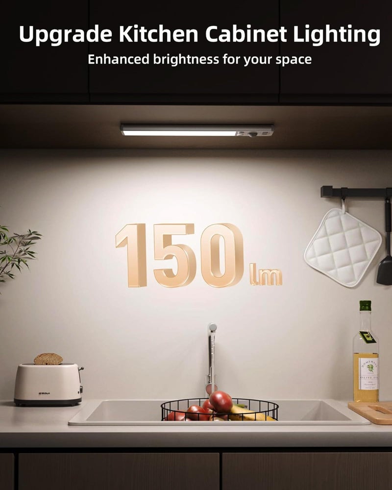 EZVALO 10inch Under Cabinet Lighting, 2500mAh Rechargeable Motion Sensor Lights Indoor with 3 Color Temps, 2 Pack Magnetic Closet Light, 80 LED Dimmable Under Counter Lights for Kitchen, Shelf, Stair - Image 3