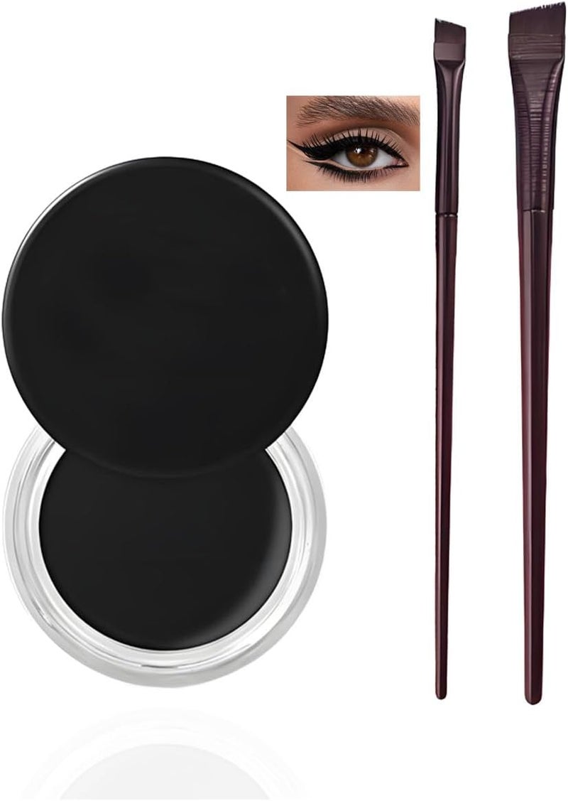Waterproof Gel Eyeliner Pot Set with 2PCS Brushes Long Lasting SmudgeProof Formula HighIntensity Pigments for Eyes and Brows Black Pot for Bold Eye Makeup Looks