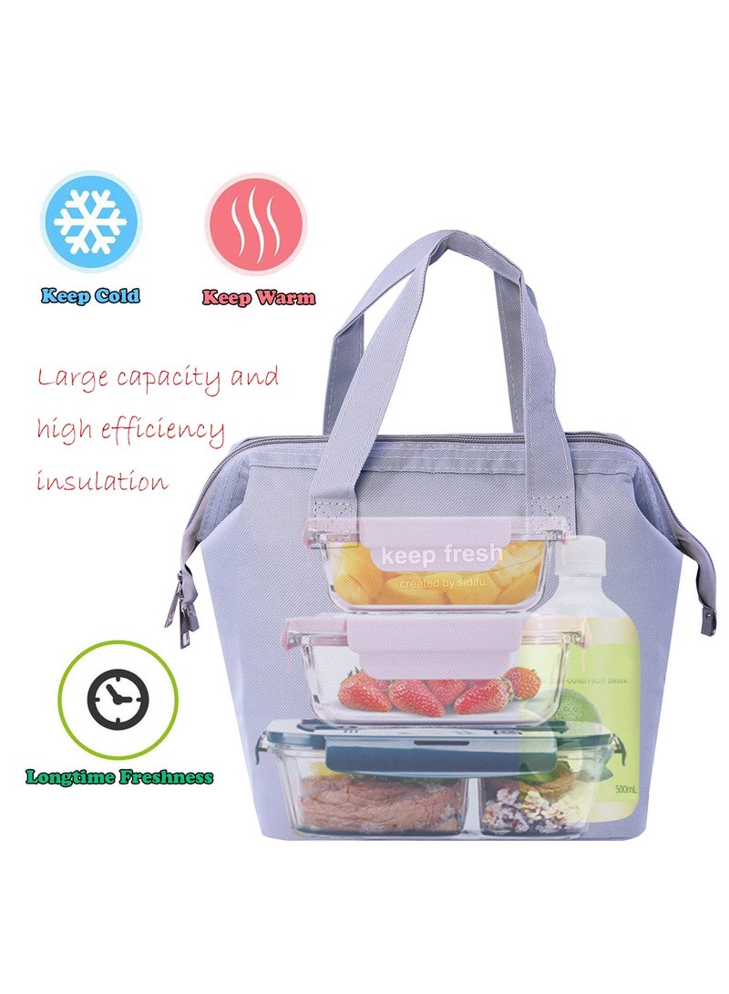 رمادي قابلة لإعادة الاستخدام معزول الغداء حقيبة أنيق بينتو الغداء حقيبة مقاومة للماء حقيبة حمل حقيبة علب الاغذية حاويات للنساء الرجال الكبار العمل نزهة - Image 2