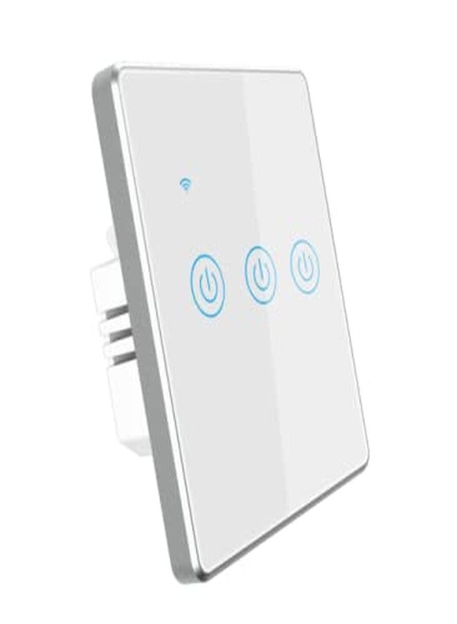 Protium Pro series Smart Touch Switch, with metal frame Compatible with Alexa, Google & smart Life app (3 Gang, White with silver frame) - Image 1