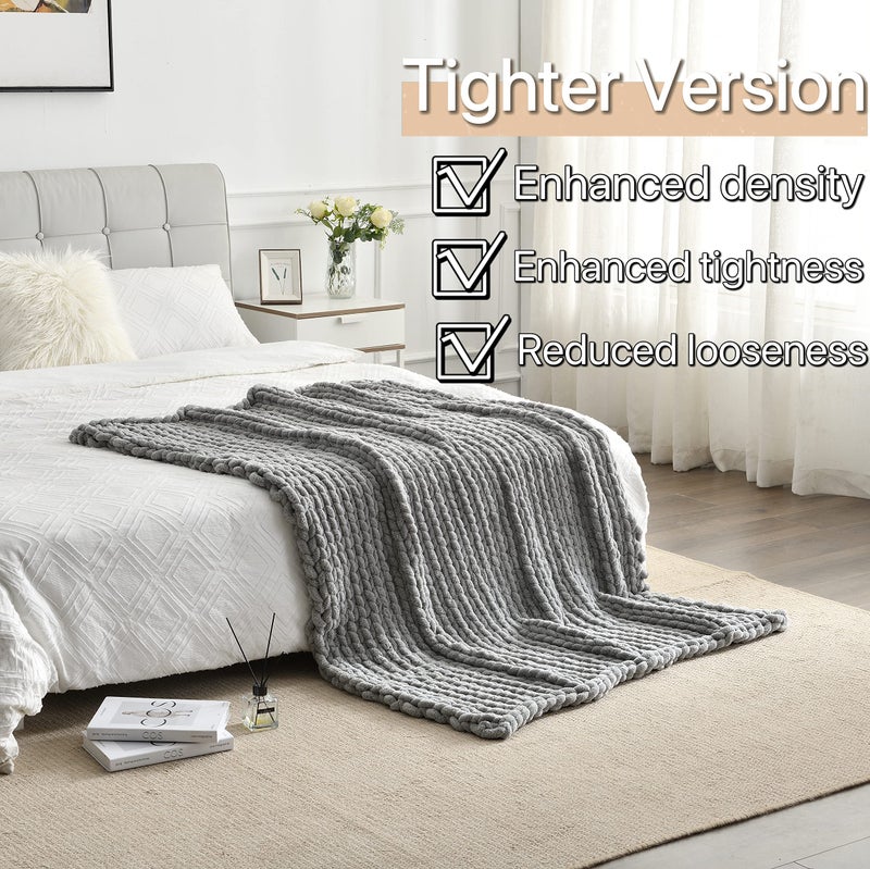 Maetoow Tighter Version Chenille Chunky Knit Blanket Throw (40?50 Inch)  Handmade Warm & Cozy Blanket Couch  Bed  Home Decor  Soft Fleece Banket  Boho Thick Blankets and Giant Yarn Throws Light Grey - Image 2