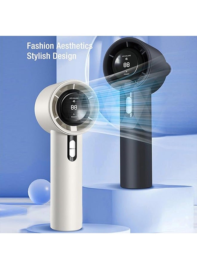 URINGO Mini Portable Handheld Fan, Portable Handheld Turbo Fan, 100 Wind Speeds, Rechargeable, High-Speed Silent Mini Fan, Digital Display, Personal Fan, Suitable for Travel, Camping, Makeup, Children's Cooling, White - Image 4