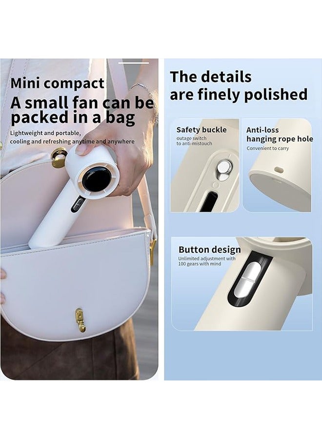 URINGO Mini Portable Handheld Fan, Portable Handheld Turbo Fan, 100 Wind Speeds, Rechargeable, High-Speed Silent Mini Fan, Digital Display, Personal Fan, Suitable for Travel, Camping, Makeup, Children's Cooling, White - Image 5