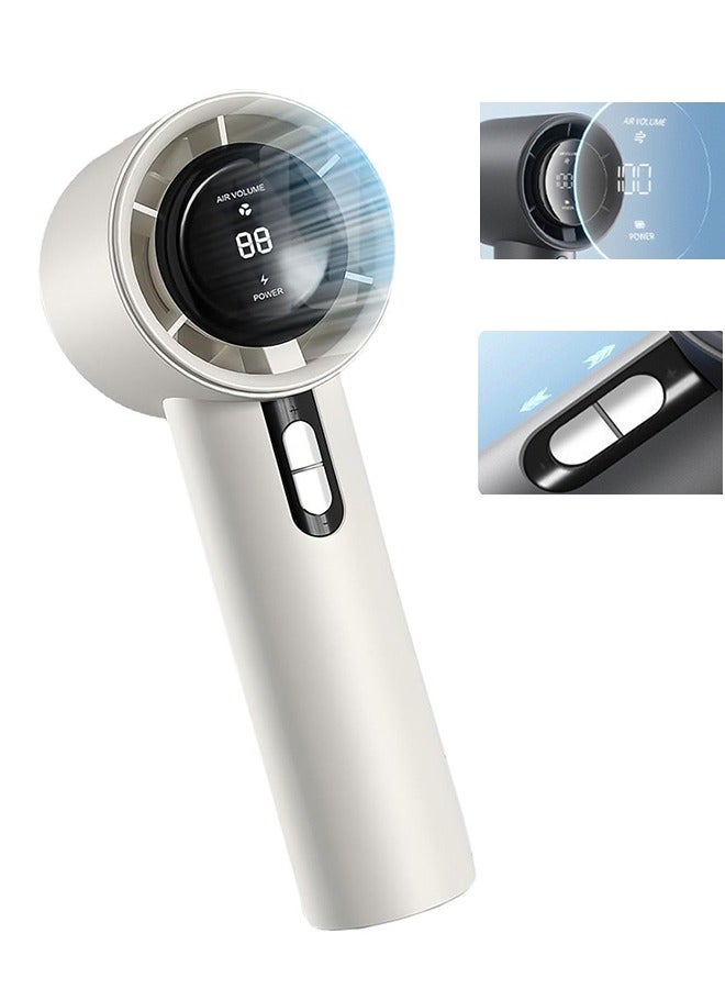 URINGO Mini Portable Handheld Fan, Portable Handheld Turbo Fan, 100 Wind Speeds, Rechargeable, High-Speed Silent Mini Fan, Digital Display, Personal Fan, Suitable for Travel, Camping, Makeup, Children's Cooling, White - Image 2